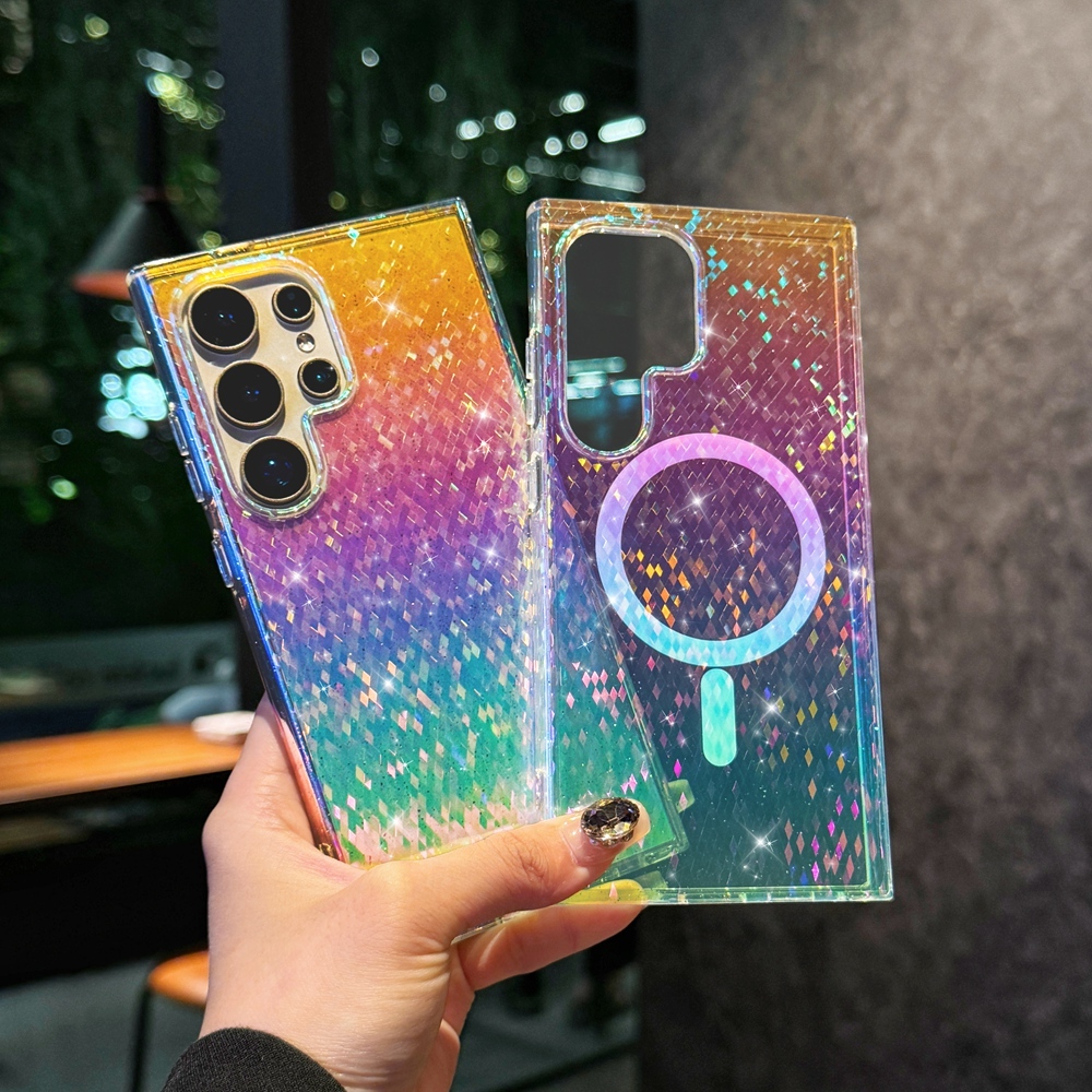 Diamond & Bling เลื่อมรูปแบบเคสโทรศัพท์แม่เหล็กสําหรับ Samsung Galaxy S23 S24 S25 Edge S26 Ultra S26 FE Gradient สีฝาครอบ