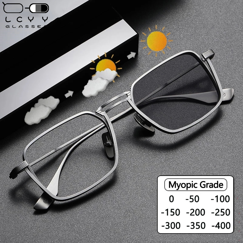 Photochromic แว่นตาป้องกันรังสีสําหรับผู้หญิงผู้ชายแว่นตาคอมพิวเตอร์สําหรับนักเรียนแว่นตาป้องกันดวงตาสี่เหลี่ยมผืนผ้ากรอบโลหะ Anti Rad Transition แว่นตาเปลี่ยนเลนส์ Anti Bl
