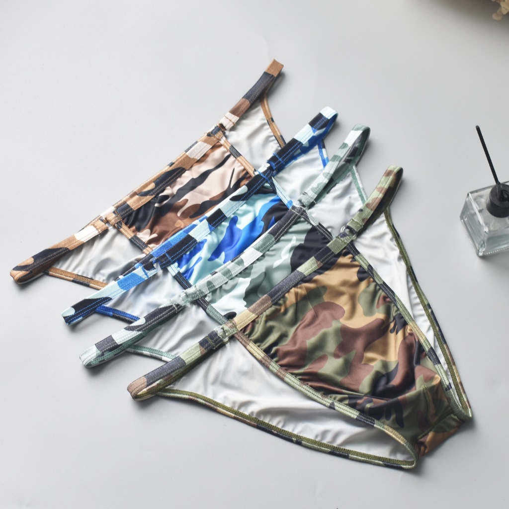Camouflage ชุดชั้นในชายต่ําเอว Breathable กางเกงในเซ็กซี่ High-Fork นุ่มลื่นผู้ชาย