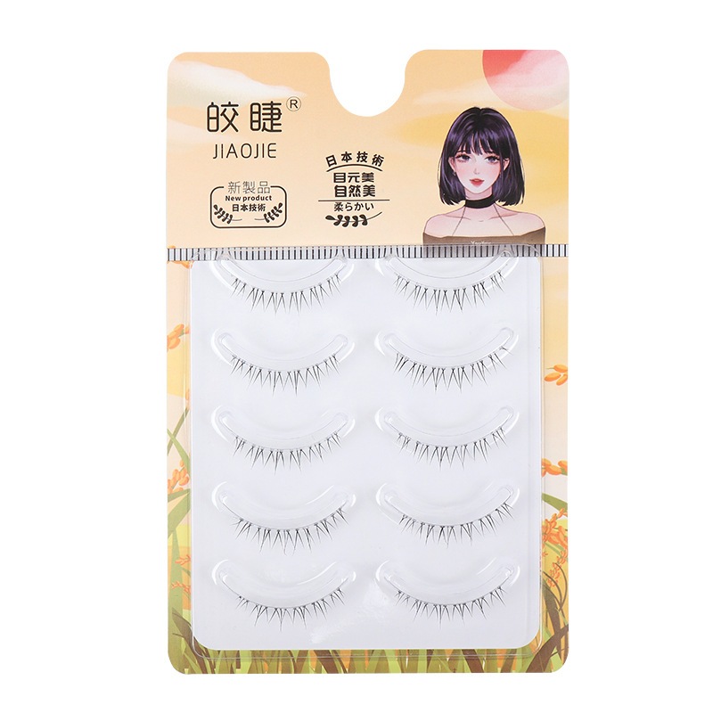 5 คู่ Crisscross Lower Lashes Strip ก้นธรรมชาติ Lashes Clear Band Wispy ภายใต้ขนตาปลอม Lashes