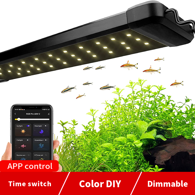 (การจัดส่งที่รวดเร็ว)30-120 ซม.สมาร ์ ท Aquarium Light, Bluetooth LED Light App Control, Full Spectrum Fish Tank Light 24/7 Light Cycle,5 โหมด , ปรับจับเวลา, สําหรับ 12 🛒-55 🛒 น ้ ําจืดปลูกถัง