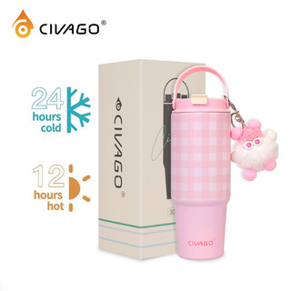 CIVAGO （30oz） Straw Insulated Mug Girls Stainless Steel Large Capacity Mug Car Carrying Cups