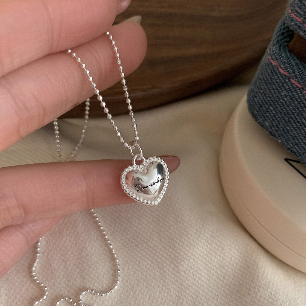 Sterl Sterling Silver Love Bead Necklace New Simple Niche High-End Necklace