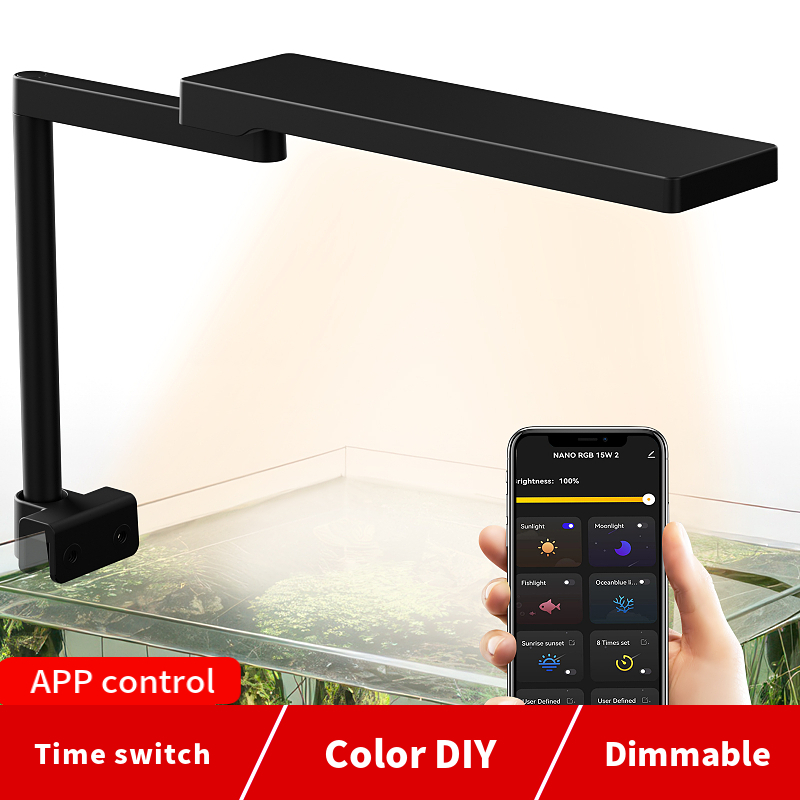 （การจัดส่งที่รวดเร็ว)Rgb pro 15W ไฟนาโน led ตู้ปลา ขนาดเล็ก พระอาทิตย์ขึ้น พระอาทิตย์ตก ตั้งเวลา คลิปเปิด
