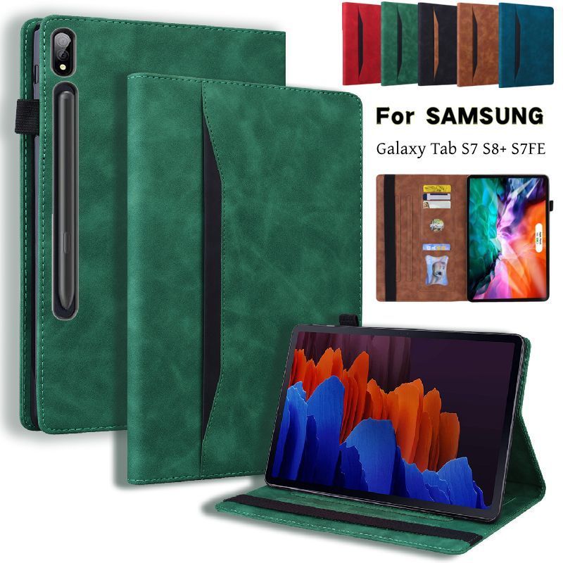 เคสฝา สําหรับ Samsung Galaxy Tab S7 FE 12.4 นิ้ว SM-T736B S7+S8+Plus SM-X800 S8 S7 11 นิ้ว เคสแท็บเล็ต ธุรกิจสไตล์การ์ดหนังกันกระแทก TPU ซิลิโคนกลับ Case