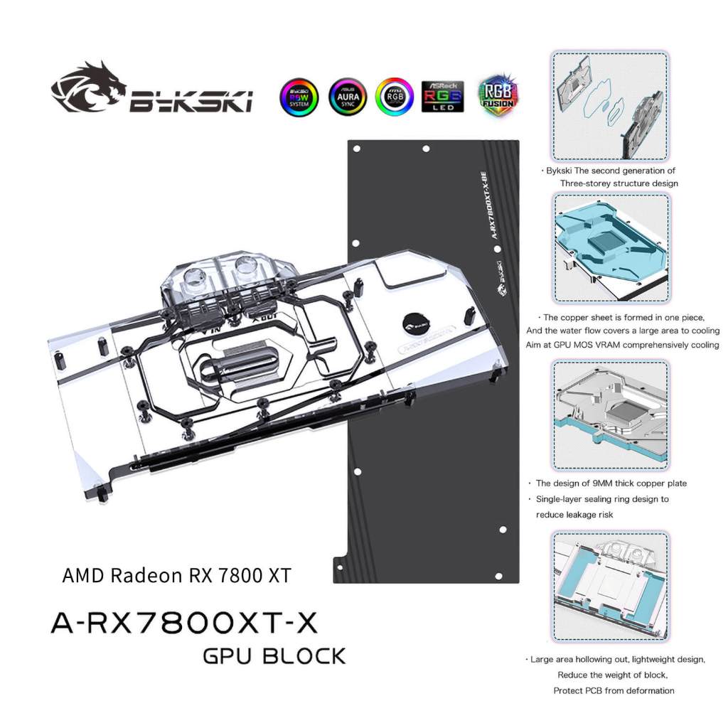 Bykski Full Coverage GPU Water Block และ Backplate สําหรับ AMD Radeon RX 7800 XT (A-RX7800XT-X)