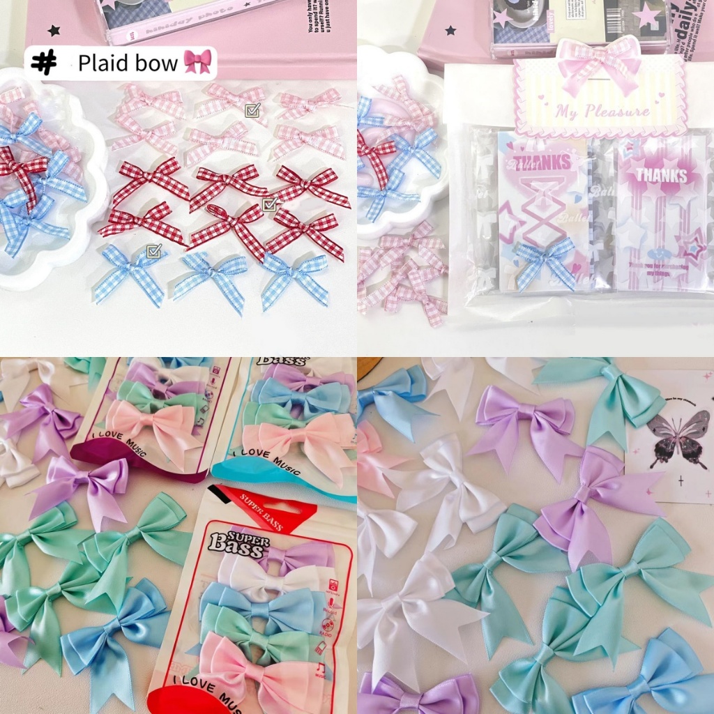 โบว์ลายสก๊อต แฮนด์เมด สําหรับตกแต่งการ์ด 10 ชิ้น