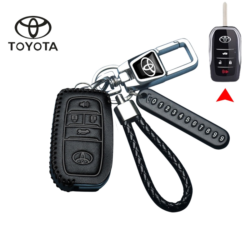 Toyota ของแท้หนังดัดแปลงพับรถ Remote Key สําหรับ Toyota vigo/innova/altis/camry ฝาครอบกุญแจผู้ถือ Anti-lost จํานวนแผ่นพวงกุญแจ