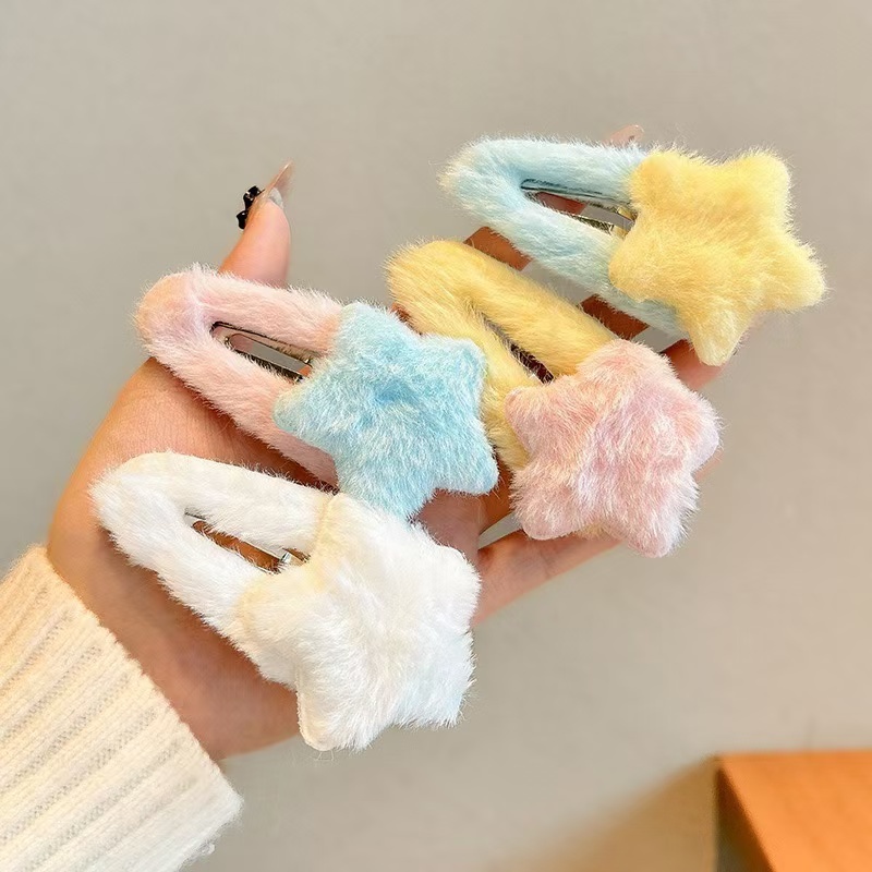 น่ารัก Fluffy Pentagram Star Hairpins Star Plush กิ๊บติดผม BB ด้านข้าง Bang คลิป Faux Fur Bobby Pin Barrettes อุปกรณ์เสริมผม