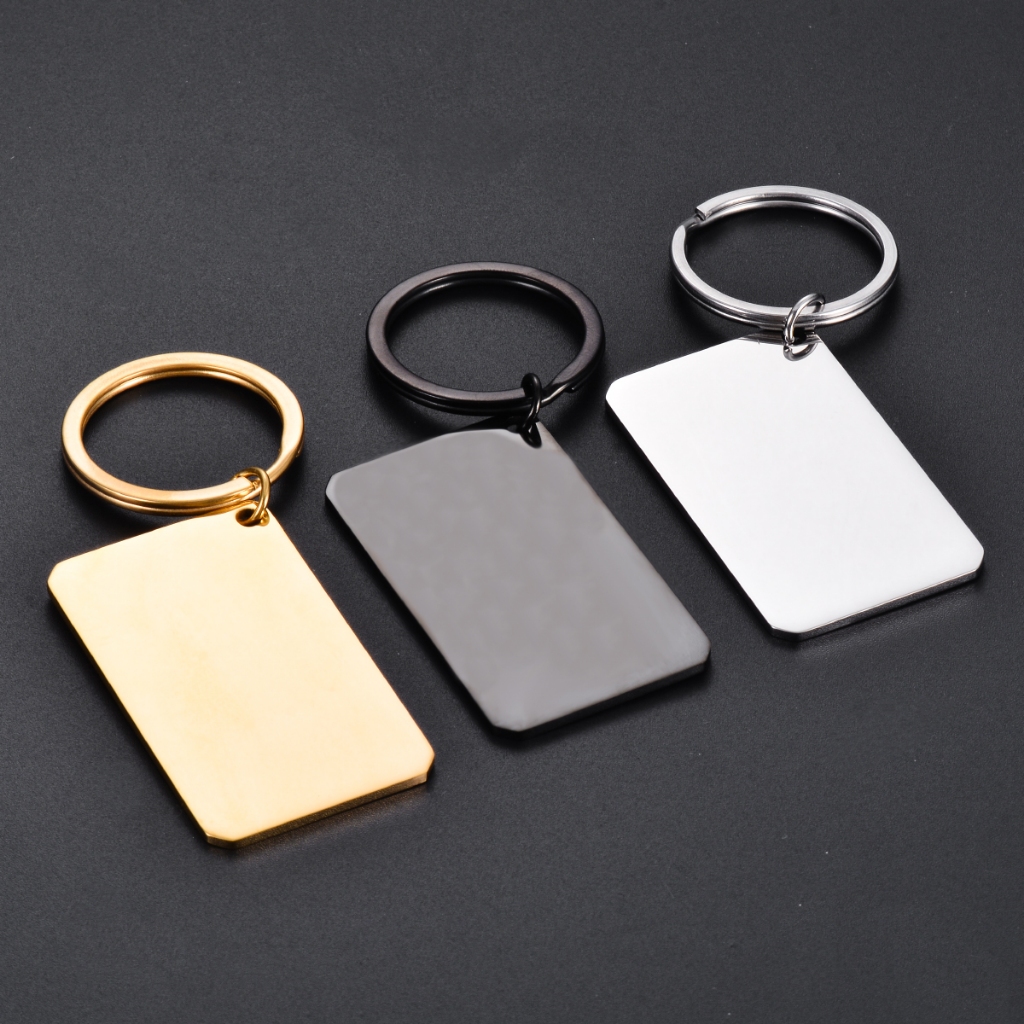 1 ชิ้นสแตนเลสสี่เหลี่ยมผืนผ้าเปล่าแท็กพวงกุญแจ Charm จี้สําหรับ DIY Custom ผู้ชายเครื่องประดับทํา