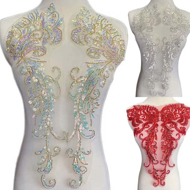 Nyacnetti 45*16ซมหลอดมุกเลื่อมปักผ้าสติกเกอร์,เย็บบนแพทช์ใหม่ปกสีขาว,เย็บปักถักร้อยลูกไม้,ชุดแต่งงาน,อุปกรณ์เสื้อผ้า