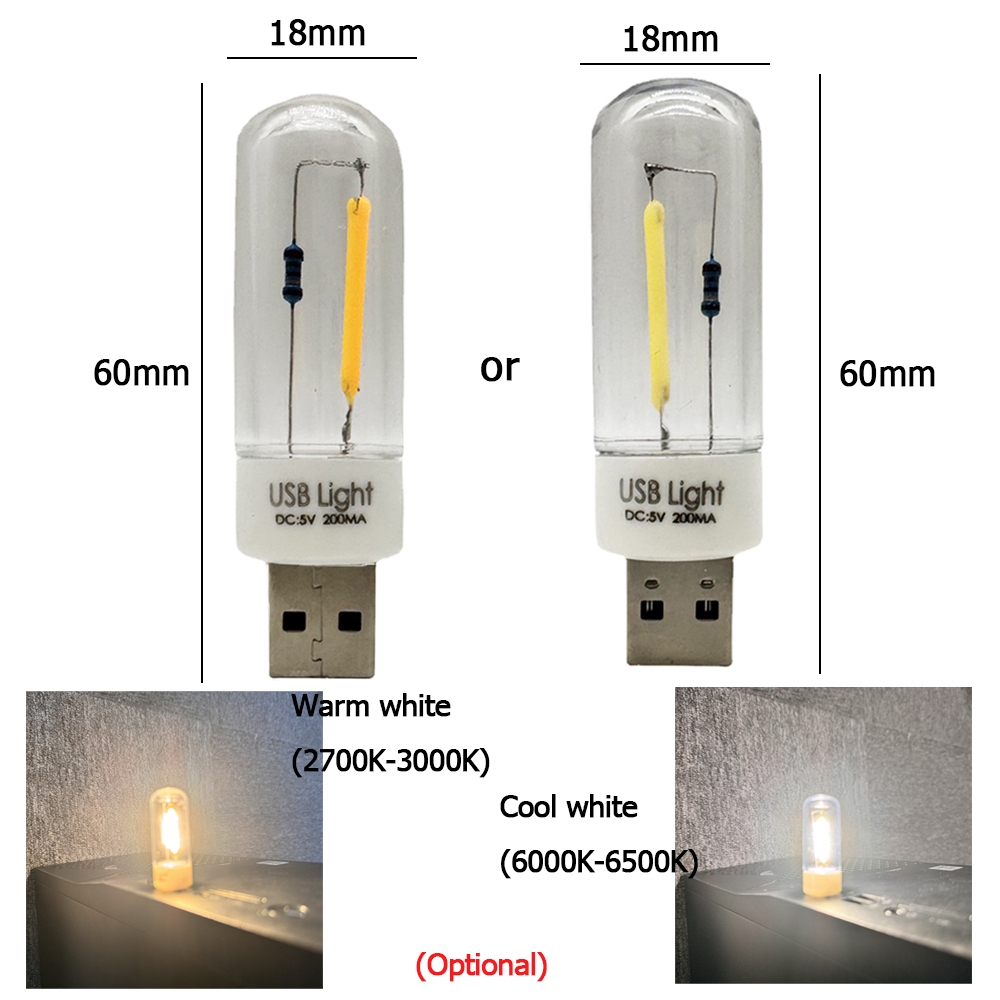 Led Night Light 1W แบบพกพา USB Mini หลอดไฟ Power Bank โคมไฟ 5V Filament Lampu Camping อ่านตู้เย็นตู้โต๊ะไมโครเวฟฉุกเฉิน