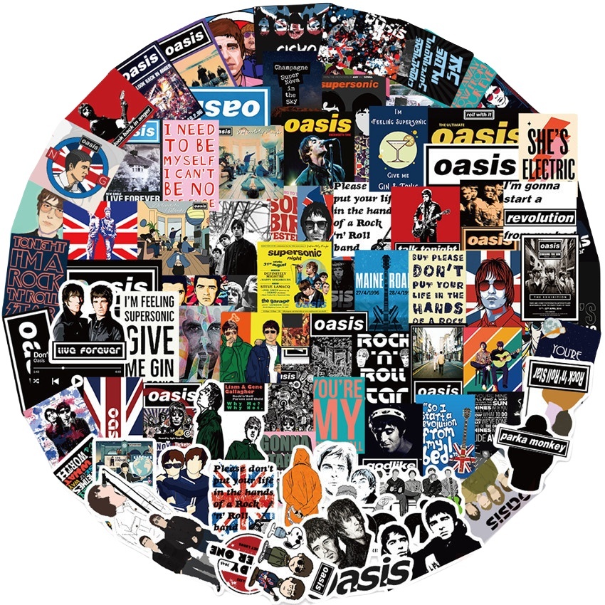 100/50PCS British Rock Band Oasis Graffiti สติกเกอร์สําหรับจักรยานบัญชีมือกล่องดินสอ Decals LanLanStickersWorld