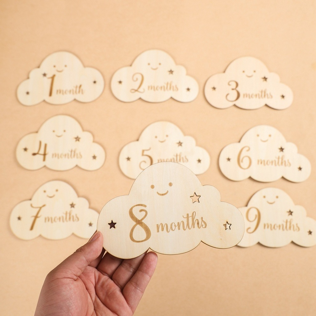 8 ชิ้น/เซ็ตไม้เด็ก Milestone การ์ดไม้ Cloud Milestone Commemorate การ์ดของเล่นเด็กวัยหัดเดินการถ่ายภาพอุปกรณ์เสริม