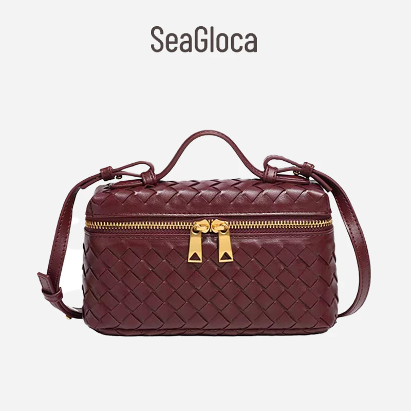 Seagloca กล่องกระเป๋า Crossbody ทอแต่งหน้ากระเป๋าถือแฟชั่นกระเป๋าสี่เหลี่ยมเล็กสําหรับผู้หญิงไม่มี 2000