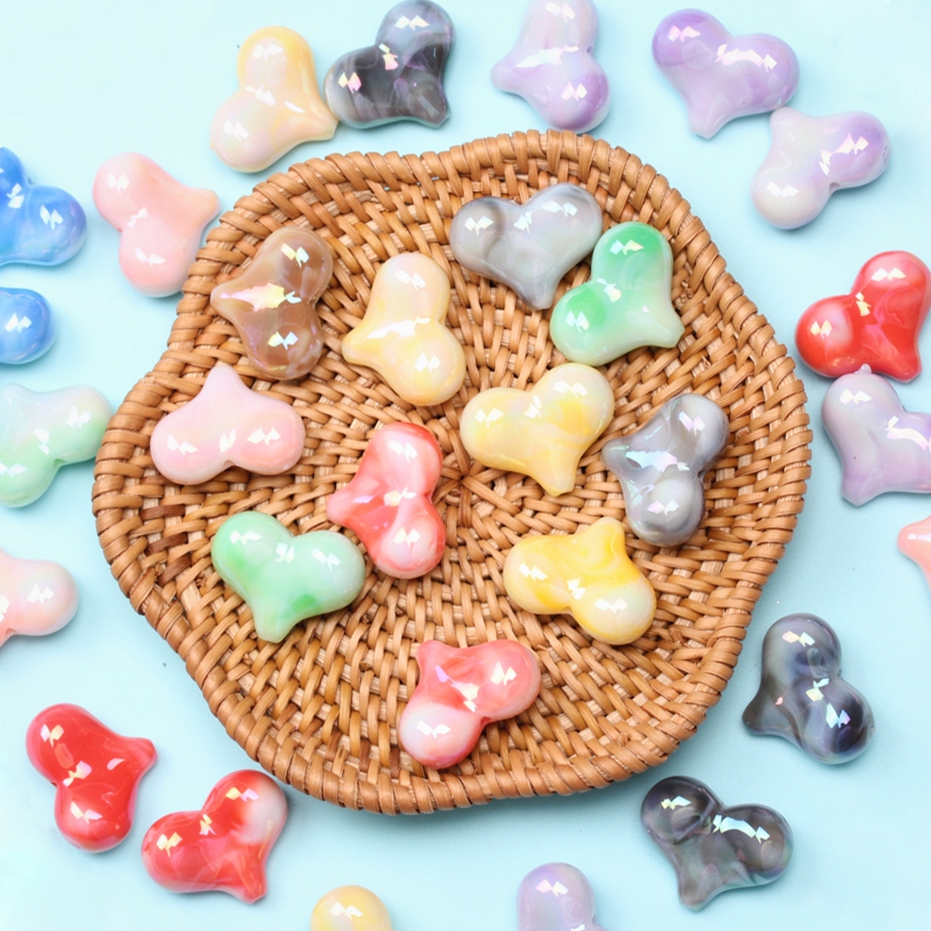 10ชิ้นสร้างสรรค์สองสี ยูวี ทําให้ตาพร่า หัวใจลูกปัด ทําเอง เครื่องประดับอะคริลิอุปกรณ์เสริมสร้อยข้อมือลูกปัดวัสดุ