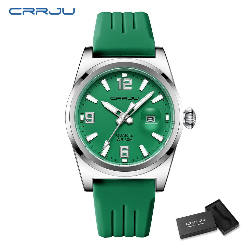 CRRJU นาฬิกาผู้ชาย ซีอาร์จู ต้นฉบับใหม่แบรนด์ชั้นนําคลาสสิกสายรัดซิลิโคนส่องสว่างสบายๆธุรกิจกีฬาควอตซ์อะนาล็อก5027