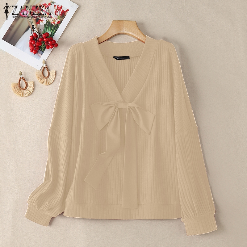 Zanzea เสื้อสเวตเตอร์คอวีแขนยาวลําลองสไตล์เกาหลีสําหรับผู้หญิง