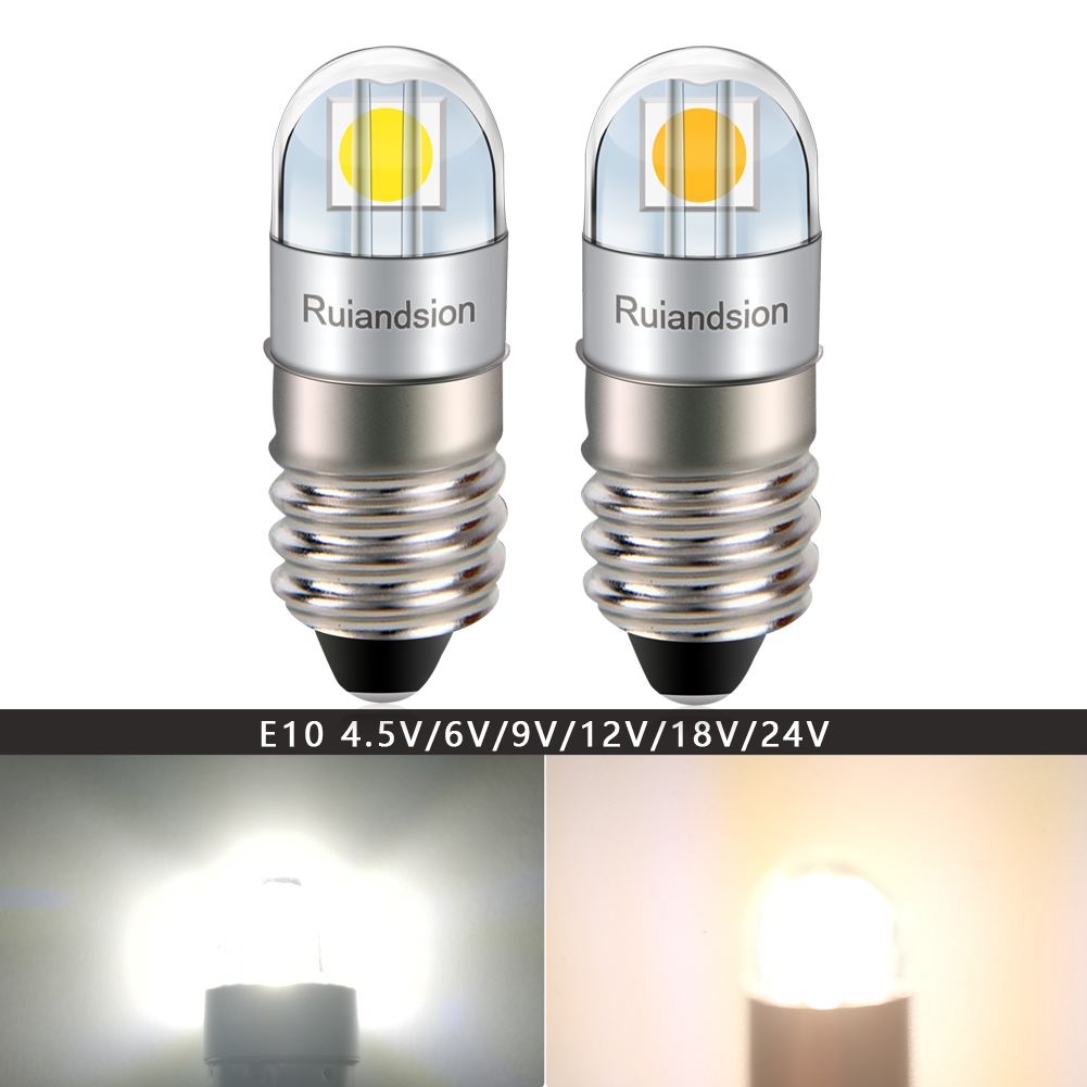 Ruiandsion E10 ไฟฉาย LED ไฟฉายไฟฉายหลอดไฟทํางาน 3V 4.5V 6V 9V 12V 24V 110V 220V สีขาวสีขาวสีเหลือง
