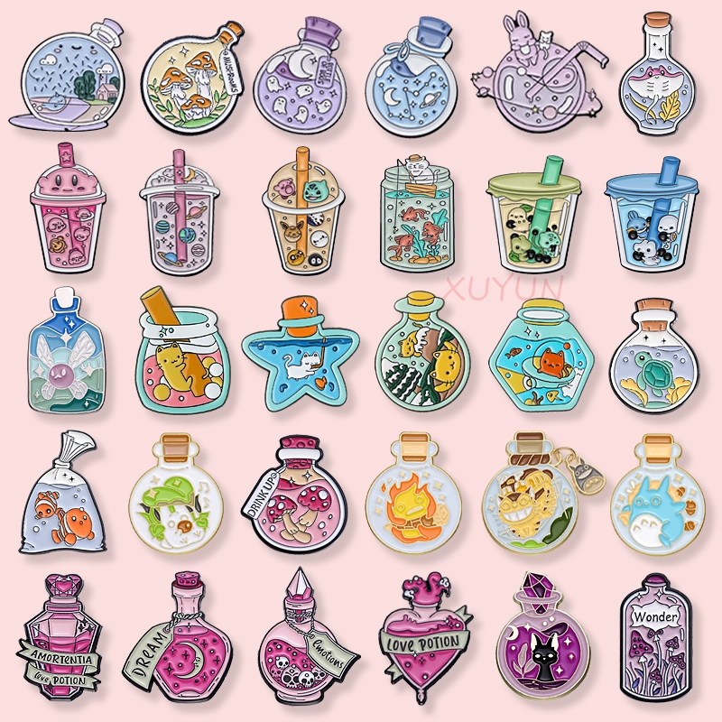 การ์ตูนแฟนตาซี Drifting ขวดเข็มกลัด Ocean Starry Sky ป้ายโลหะ Magic Potion ขวดเคลือบ PinsClothing อุปกรณ์เสริมเครื่องประดับ