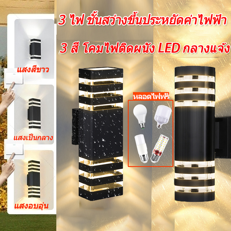 3 สี ไฟสวนกันน้ำ โคมไฟติดผนัง โคมไฟนอกบ้าน LED โคมไฟ E27ไฟแต่งห้อง ไฟติดผนังภายนอก ไฟแต่งสวน ไฟทางเดิน E27หลอดไฟแบบถอดเปลี่ยนได้