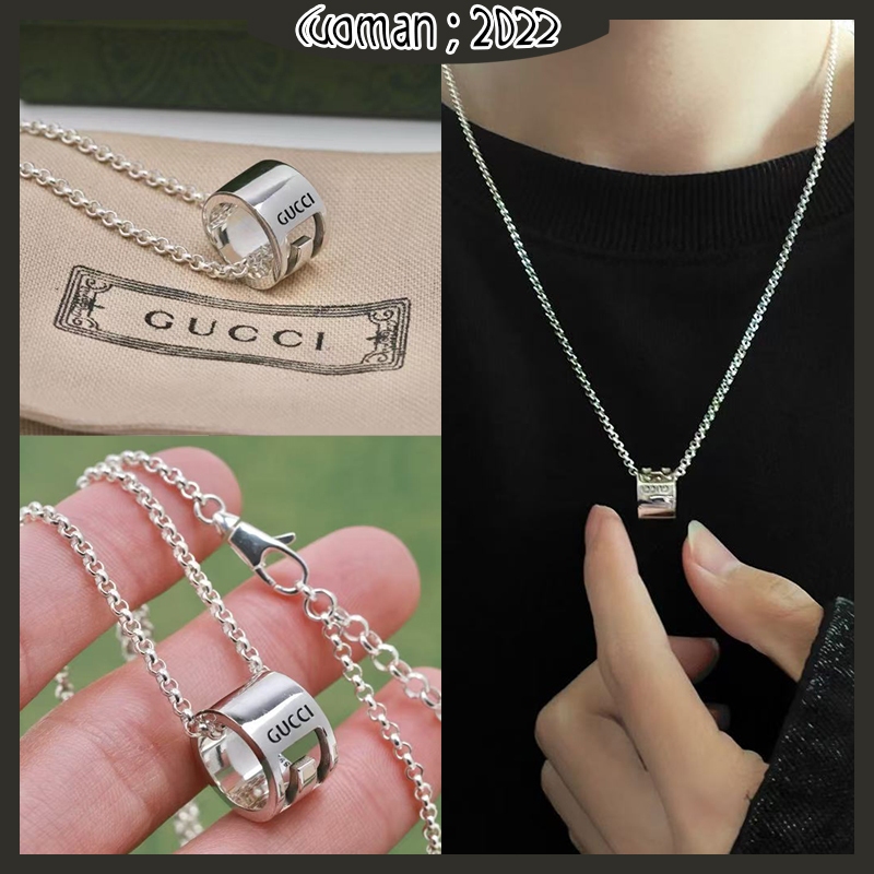 GUCCI กุชชี่ แฟชั่นสร้อยคอคู่โพรงเรียบ