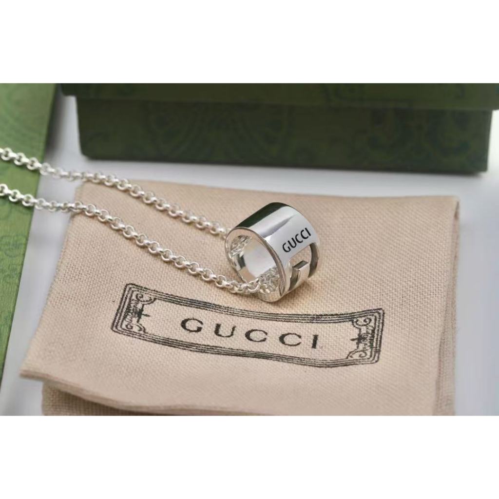 GUCCI กุชชี่ แฟชั่นสร้อยคอคู่โพรงเรียบ