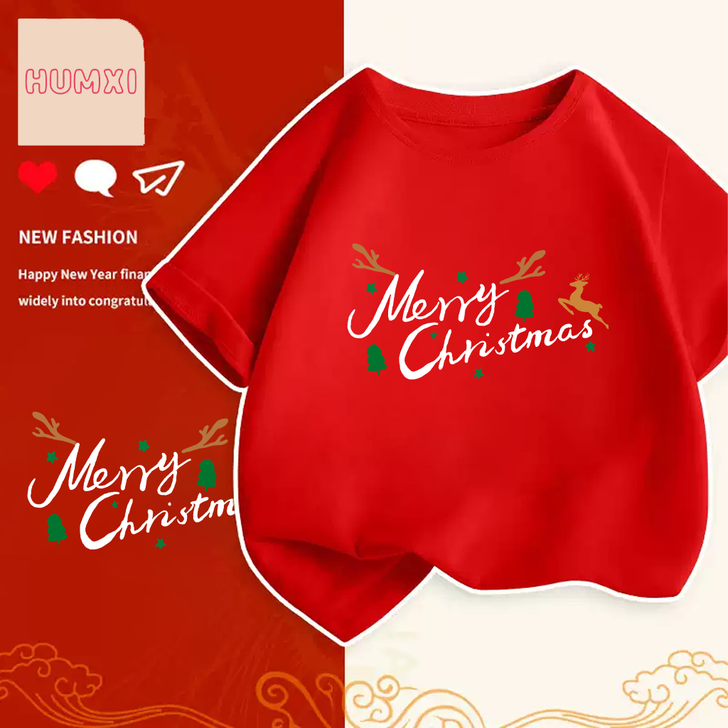 เสื้อคริสมาสต์ Happy New Year & Merry Christmas ลายน่ารักๆ ผ้า Cotton ใส่สบาย สีสันสดใส ขนาด S-5XL 100-150cm