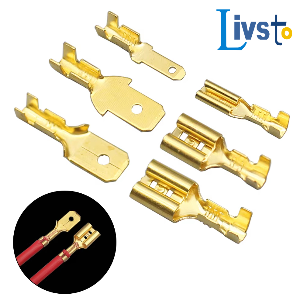 50 ชิ้น/ล็อต 2.8/4.8/6.3 มม.หญิงและชาย Crimp Terminal Connector ทองเหลืองทอง/เงินรถลําโพงไฟฟ้าสายไฟเชื่อมต่อชุด