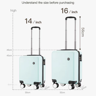 Turqgast กระเป๋าเดินทางขนาดเล็กหญิง 14 นิ้ว 16 นิ้ว 18 นิ้วน้ําหนักเบา Mini รถเข็นกระเป๋าเดินทางสามารถ Board