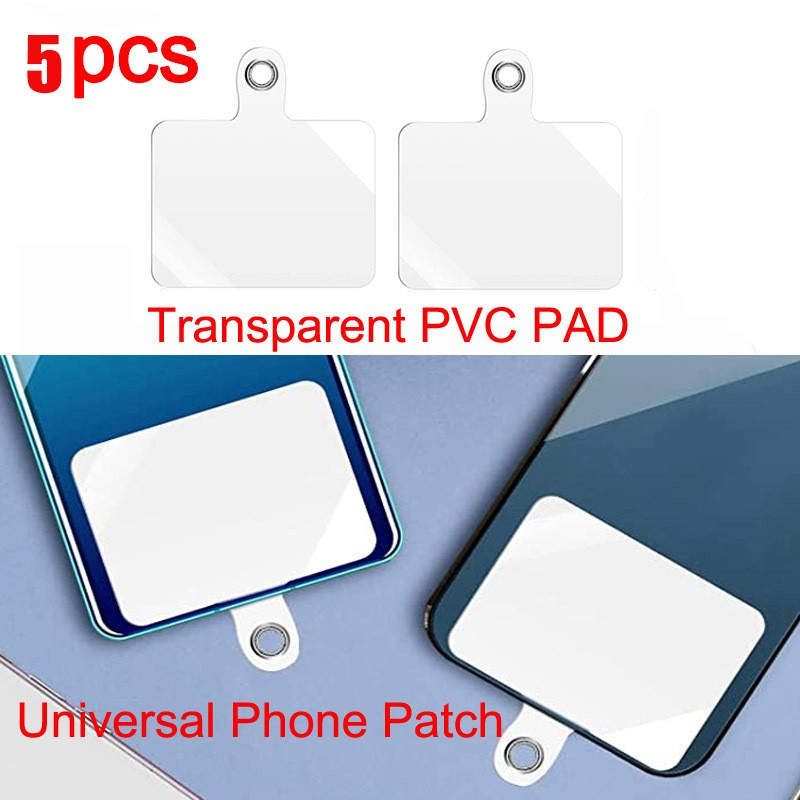 5 ชิ้นโทรศัพท์ Lanyard Patch Universal พลาสติก Tab PVC Pad สลิงสําหรับโทรศัพท์มือถือกรณีความปลอดภัย Drop Protection (โปร่งใส)