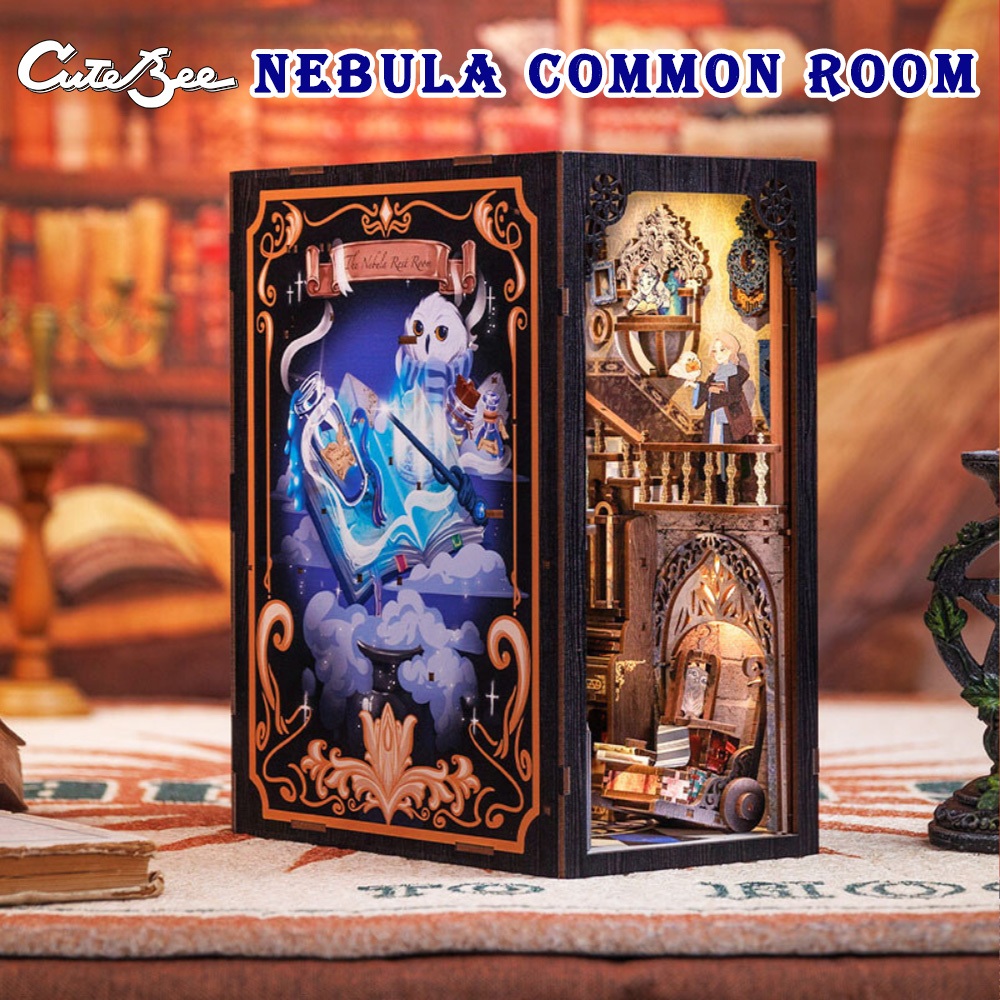 CUTEBEE RK02 Book Nook DIY บ้านตุ๊กตาไม้ แฮนด์เมด พร้อมฝาครอบกันฝุ่น ของเล่นประกอบ DIY ที่สร้างสรรค์