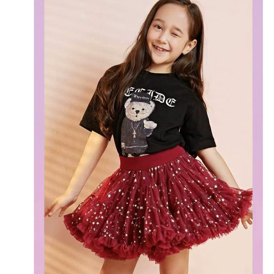 สาวสีแดงปิดทองตูกระโปรงฤดูใบไม้ร่วงสไตล์ใหม่เด็กเวอร์ชั่นเกาหลีคริสต์มาสสไตล์ปุยเค้กกระโปรง