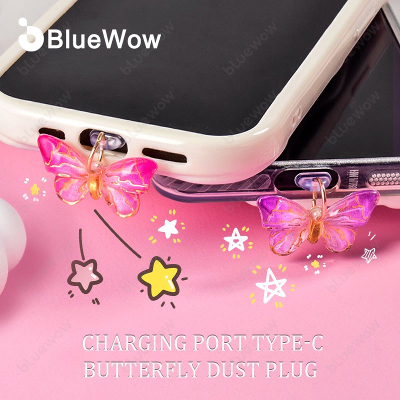 ปลั๊กกันฝุ่นผีเสื้อซิลิโคน BlueWow สําหรับพอร์ตชาร์จ Type-C