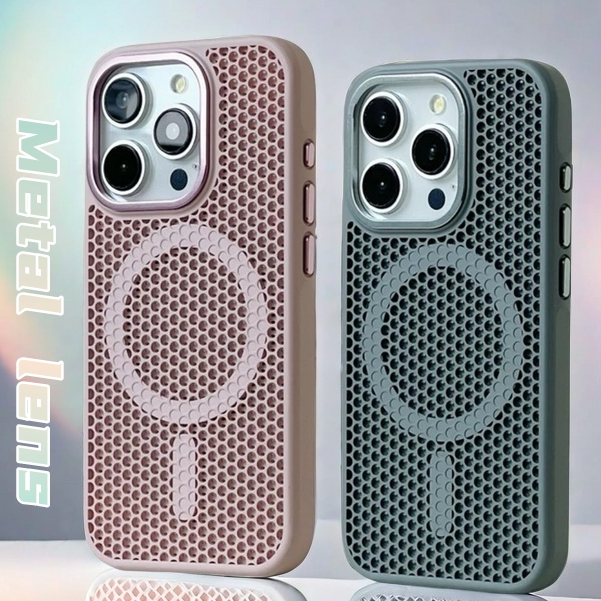 【Metal lens protector/Cellular cooling Matte acrylic hard case/Pink】เคส compatible for iphone 11 12 13 14 15 16 pro max case