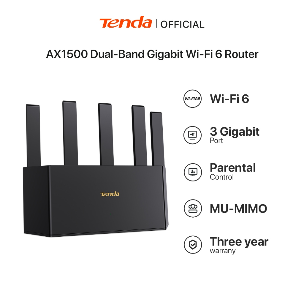 Tenda RX2 pro / RX2L Pro AX1500 เราเตอร์ WiFi กิกะบิต 6 เราเตอร์ไร้สายดูอัลแบนด์ Wi-Fi 2.4GHz/5GHz รับประกัน 5 ปี