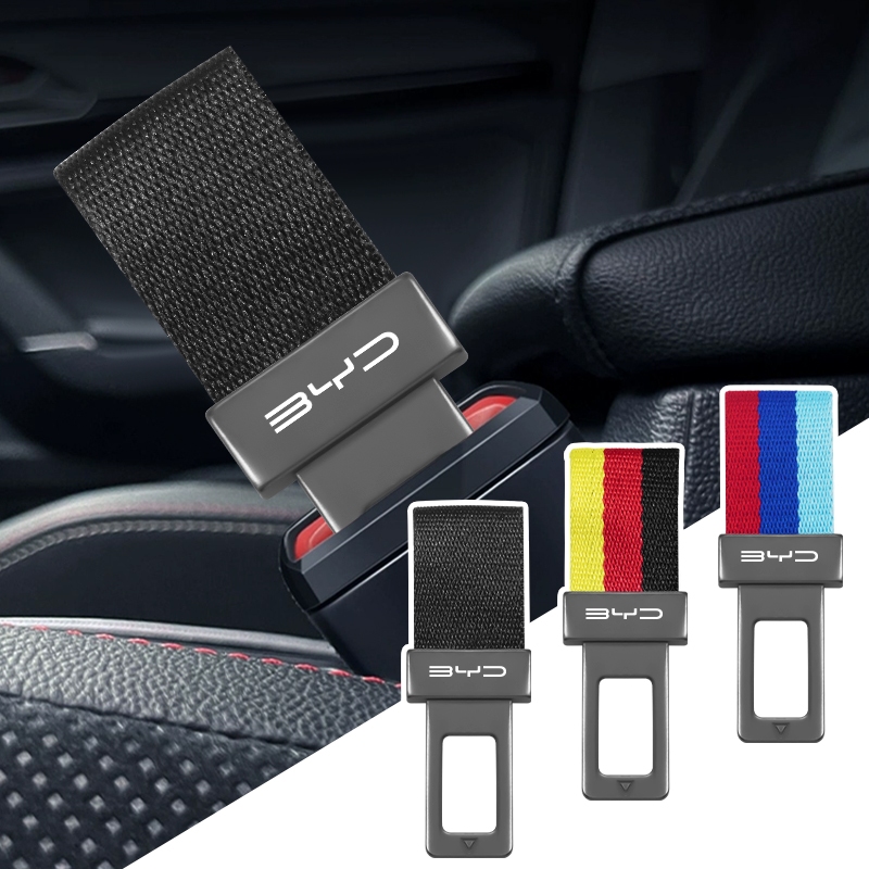 1/2pcs โลโก้รถเข็มขัดนิรภัย Stopper คลิปหัวเข็มขัดรถที่นั่งเข็มขัดทอผ้าล็อค Latch สําหรับ BYD Atto 3 หยวน Plus F3 E6 F0 G3 I3 Ea1 เพลง Max Tang