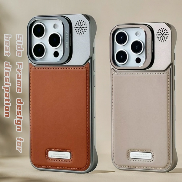 【Side Frame design for heat dissipation/Metal bracket/Leather hard case/Desert】เคส compatible for iphone 11 12 13 14 15 16 pro max case
