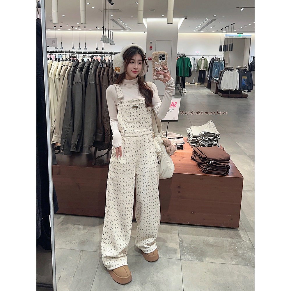 【BANKO】ชุดสูทผู้หญิงฤดูใบไม้ร่วงชุดหลวมลายดอกไม้ + เสื้อยืดแขนยาวหมี (ซื้อแยก)