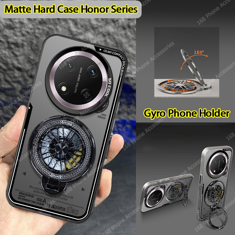 เคส Honor X9A X9B 5G เคสกันกระแทกกรณีวินเทจบันทึกกับไจโรบรรเทาความเครียดหมุนที่วางโทรศัพท์ขาตั้งหนาถุงลมนิรภัยด้านแข็งโทรศัพท์ปก