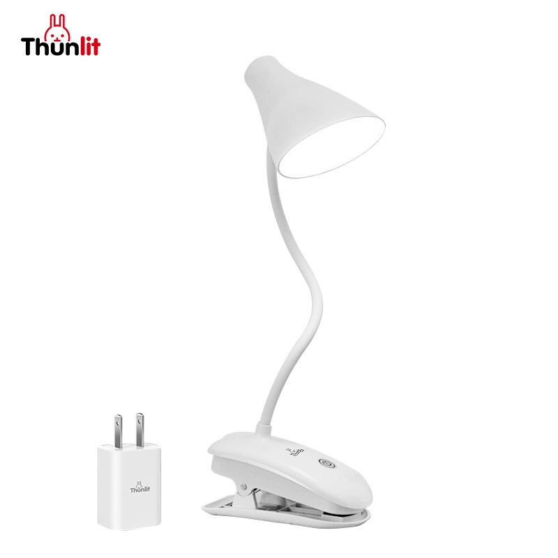 Thunlit โคมไฟหนีบสีขาว LED หรี่แสงได้ ชาร์จไฟผ่าน USB 2200mAh พร้อมอุณหภูมิสี 3 สี