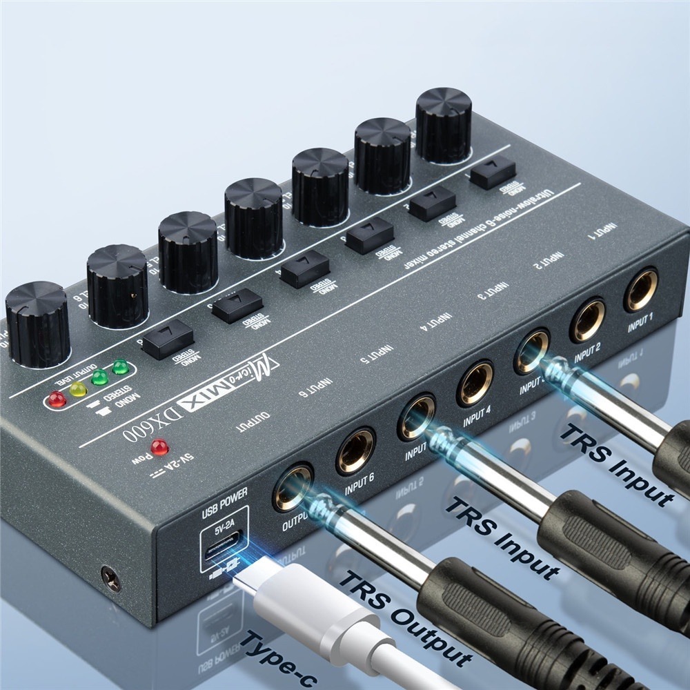 อัพเกรด DX400 DX600 DX800 Ultra Low Noise 4/6/8 Channel Line Mixer Mini Sound Mixer แหล่งจ่ายไฟ DC 5