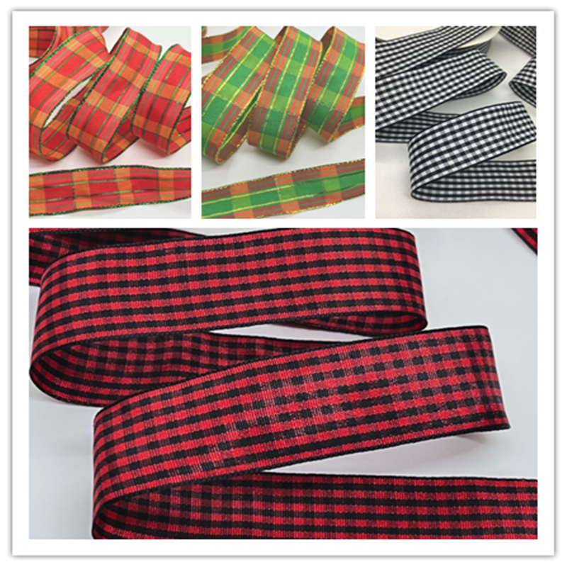 2.5 ซม.สก็อต Tartan ริบบิ้น 4.5 เมตรสําหรับทําด้วยมือ DIY Craft Bows เค้กคริสต์มาส NewYear งานแต่งงานตกแต่งของขวัญดอกไม้ห่อ