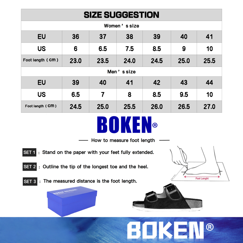 Boken รองเท้าแตะรองเท้าแตะชายหาดกลางแจ้ง Casual Classic Flat Soft Cork Clogs สองสายสีดํา