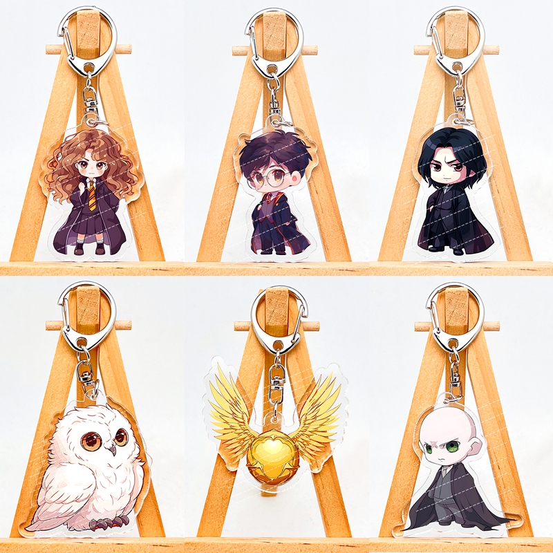พวงกุญแจ Harry Potter Hermione Granger อะนิเมะอุปกรณ์เสริมพวงกุญแจอะคริลิคสองด้านการ์ตูนพวงกุญแจ Lord Voldemort Severus Snape จี้น่ารัก