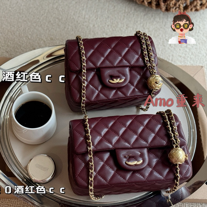 Travel Golden Ball Bag Cf Chain Bag กระเป๋าหนังแท้