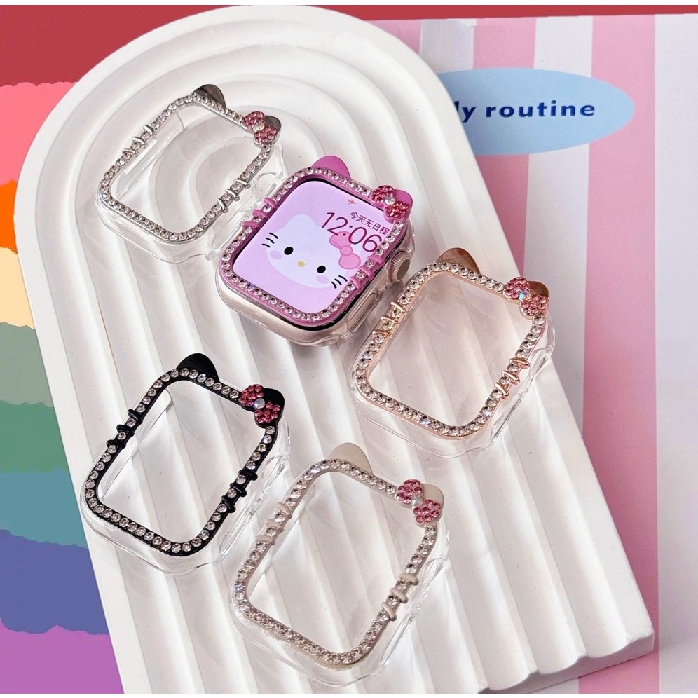 Cute Kity Diamond Watch Case Compatible For i Watch Case Series 10 9 8 7 6 5 4 , se, se2 เคส i Watch Strap Stylish Cartoon i Watch Case Size 41mm 45mm 40mm 44mm เคส i watch case