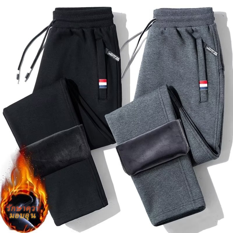 M-5XL กางเกงวอร์มผ้ายืดเนื้อนุ่มใส่สบายสำหรับผู้ชายในฤดูหนาว