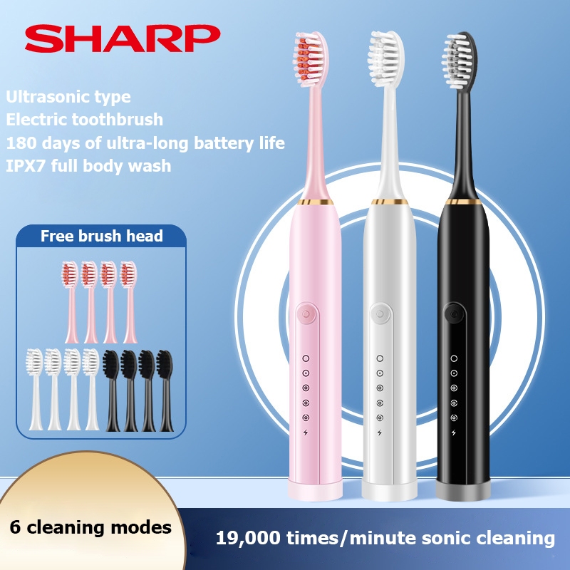 SHARP Home Sonic Electric Toothbrush แปรงสีฟันไฟฟ้า แปรงสีฟันอัตโนมัติ ชารจ์USBแปรงสีฟันไฟฟ้ากันน้ำ เปลี่ยนหัวได้ IPX7กันน้ำสำหรับแปรงสีฟันหัว