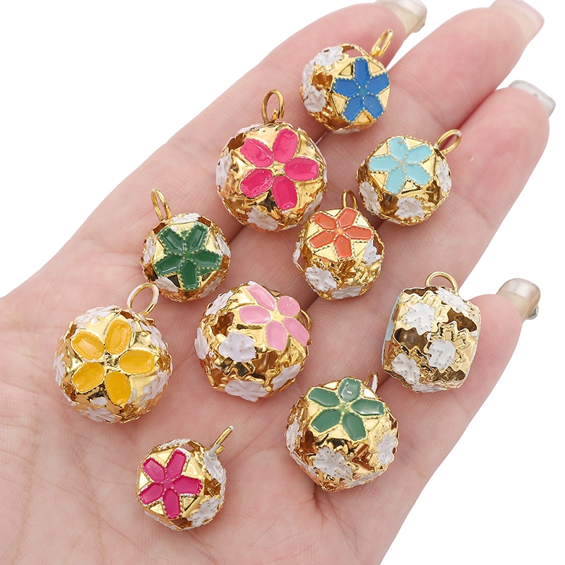 [14/18มม.] ไฮเดรนเยียจี้ระฆังขนาดเล็ก Cloisonne ระฆังที่มีสีสันจี้เครื่องประดับ ทําเอง กระดิ่งเสน่ห์อุปกรณ์เสริม